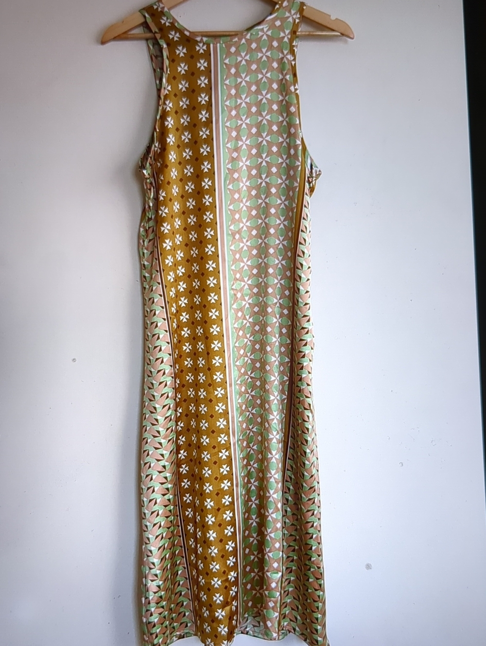 NWT Revolve House of Harlow 1960 Dress Gold Green Satin Geometric Floral Midi - Picture 1 of 9